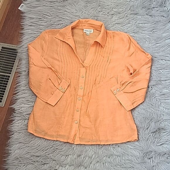 Coldwater creek womens orange linen silk 3/4 sleeve blouse size medium - Picture 1 of 7